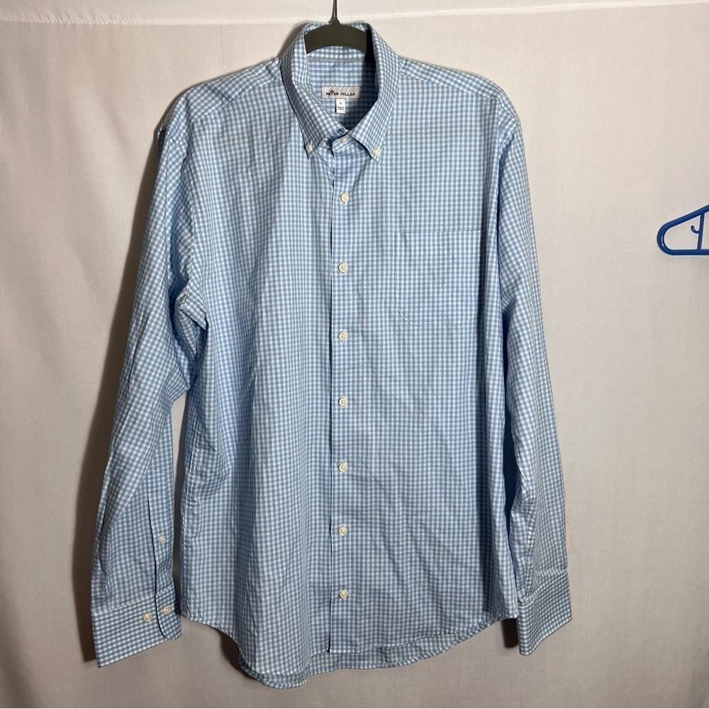 Peter Millar Mens Crown Soft Gingham Sport Button Down shirt Size L Blue Preppy